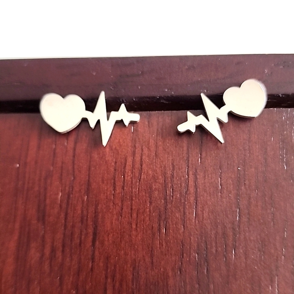 STAINLESS Steel Stud Heartbeat Earrings
